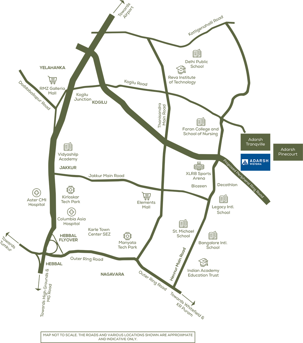 Adarsh Wisteria Location Map Hennur Road, Bangalore