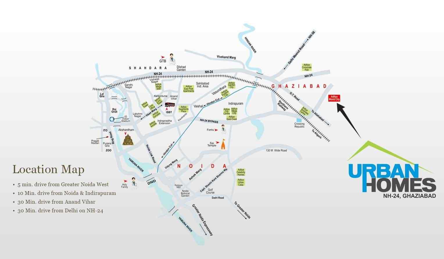 Aditya Urban Homes Location Map