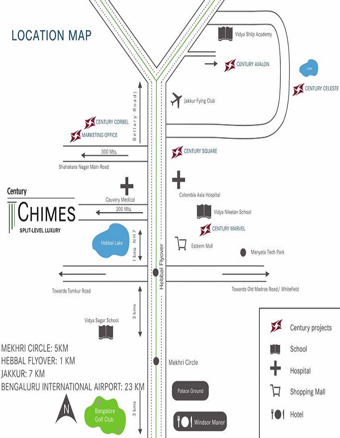 Century Chimes Location Map Sahakara Nagar, Bangalore