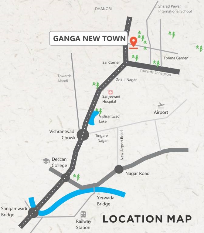 Ganga New Town Location Map Dhanori, Pune
