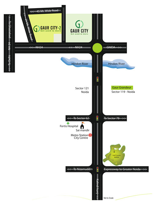 Gaur City 11th Avenue Location Map