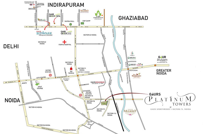 Gaur Platinum Towers Location Map