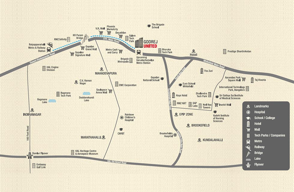 Godrej United Location Map Whitefield, Bangalore