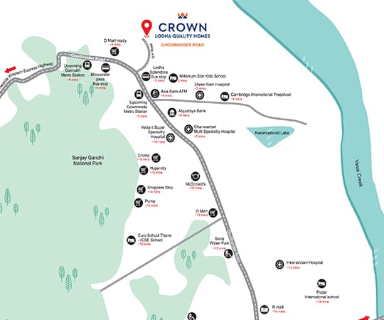Lodha Crown Gb Road Location Map