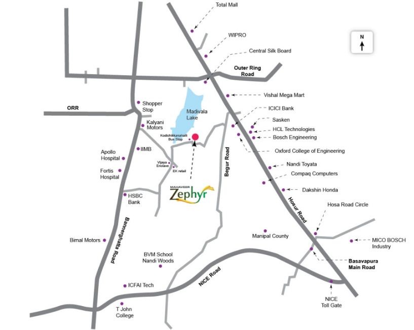 Mahaveer Zephyr Location Map Bannerghatta Road, Bangalore