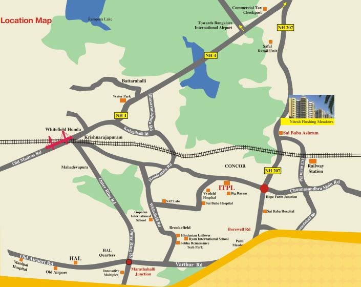 Nitesh Flushing Meadows Location Map Whitefield, Bangalore
