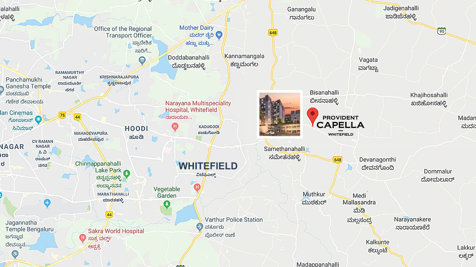 Provident Capella Location Map Whitefield, Bangalore