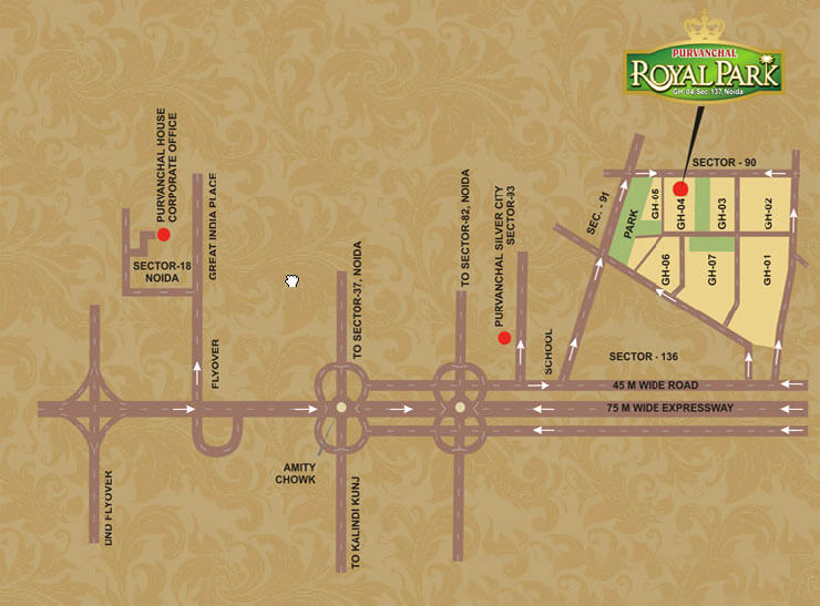 Purvanchal Royal Park Location Map