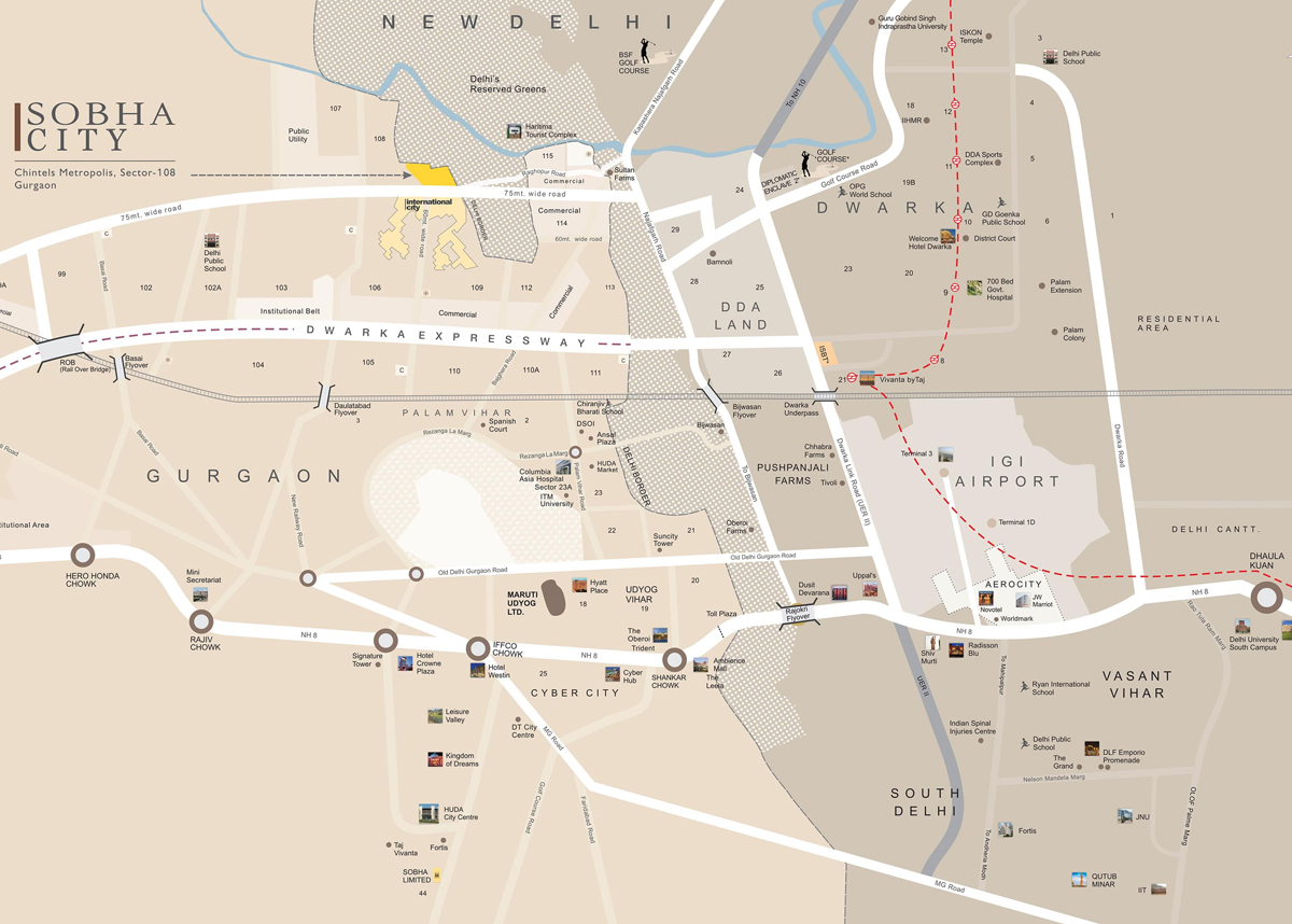 Sobha City Gurgaon Location Map