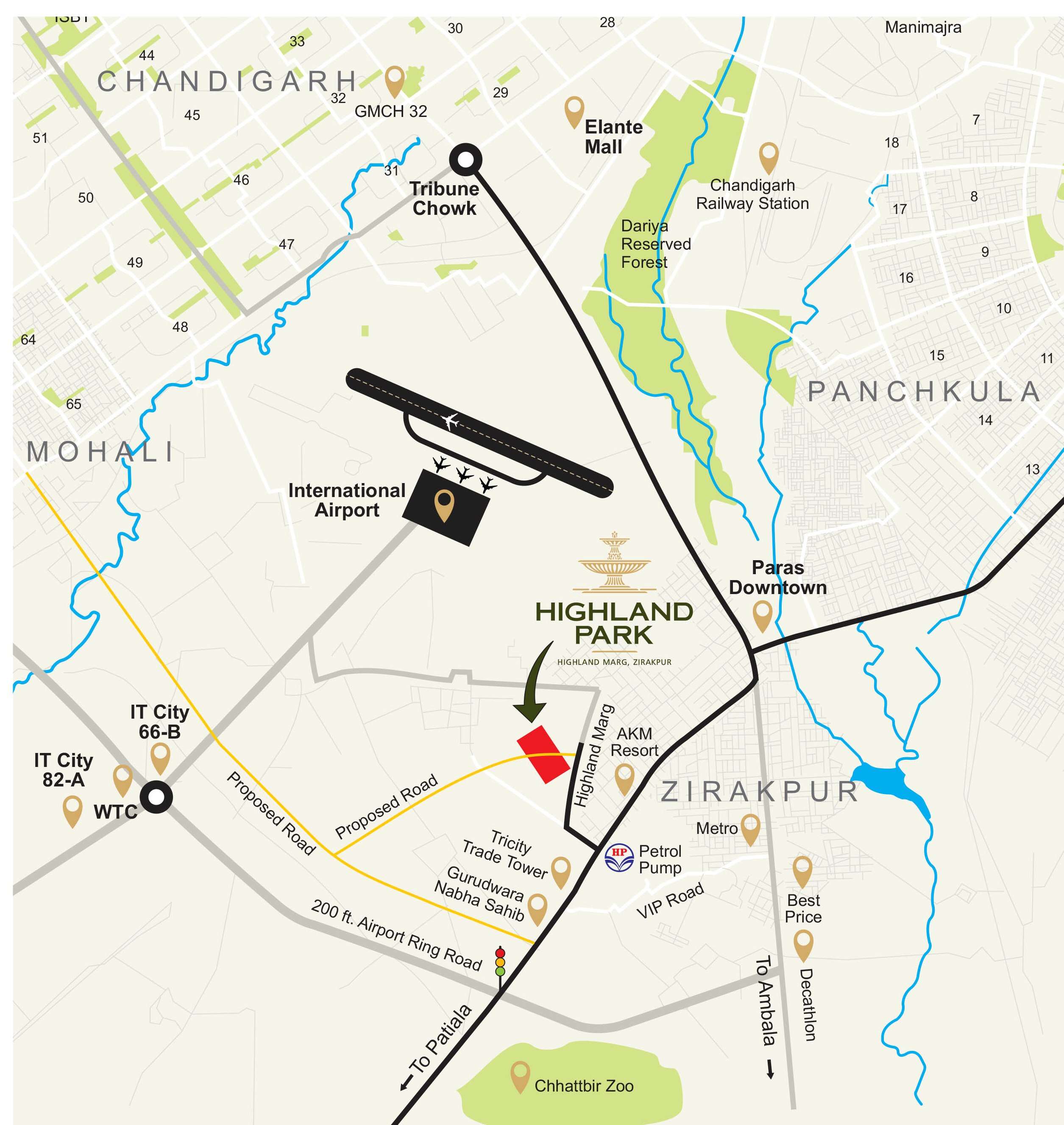 Ubber Highland Park Location Map Zirakpur, Chandigarh
