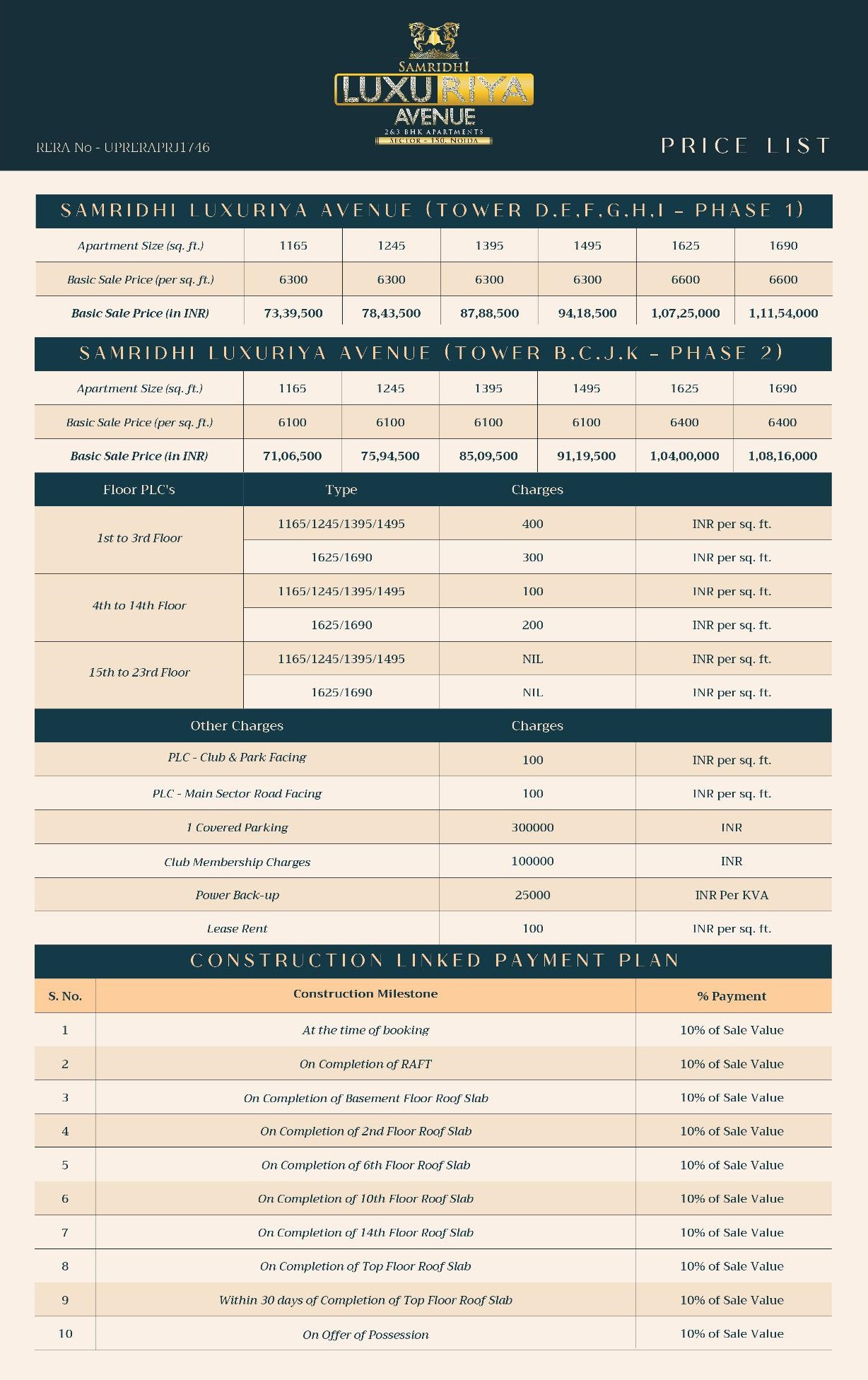 Samridhi Luxuriya Avenue Price List