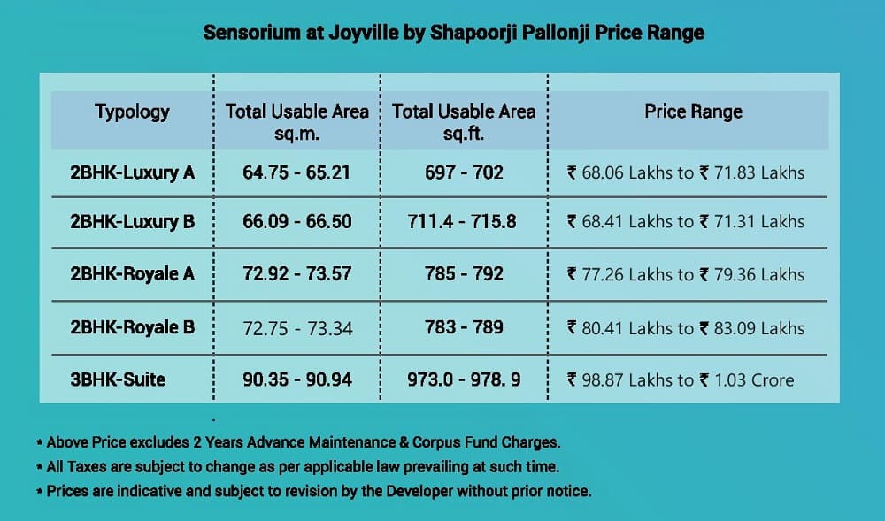 Shapoorji Pallonji Sensorium Price List