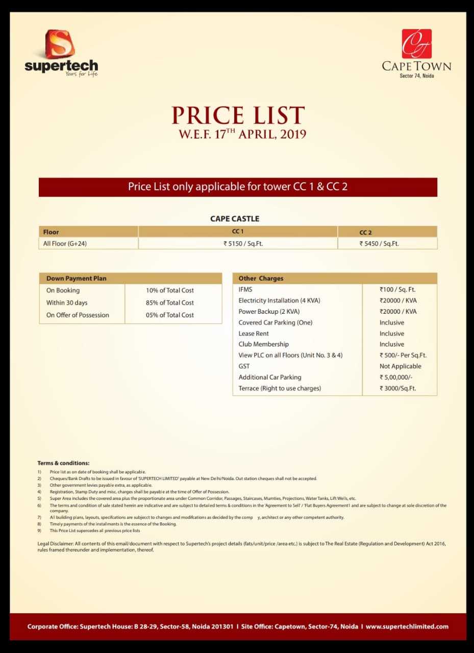 Supertech Cape Castle Price List